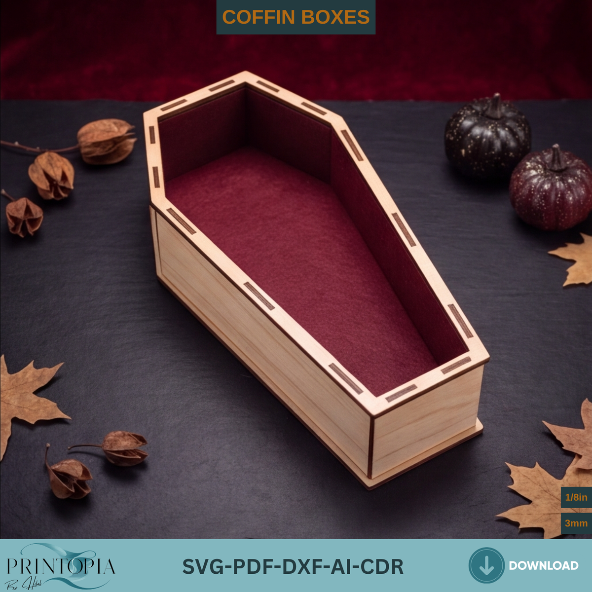 Halloween Coffin Box Laser Cut, Gothic Casket Keepsake Box Template, Wooden Spooky Gift Box