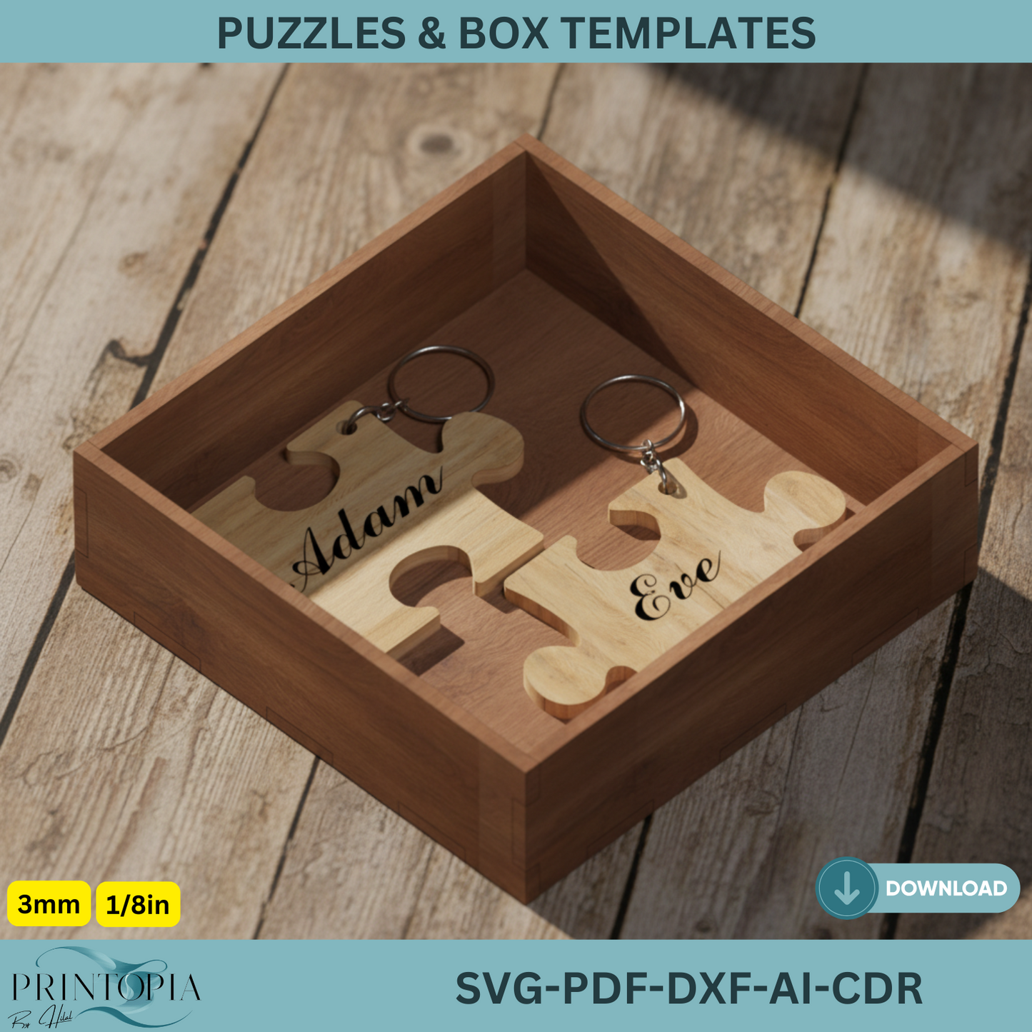 Personalized Couple Puzzle and Box Design for Laser Cutting and Crafting Projects 416
