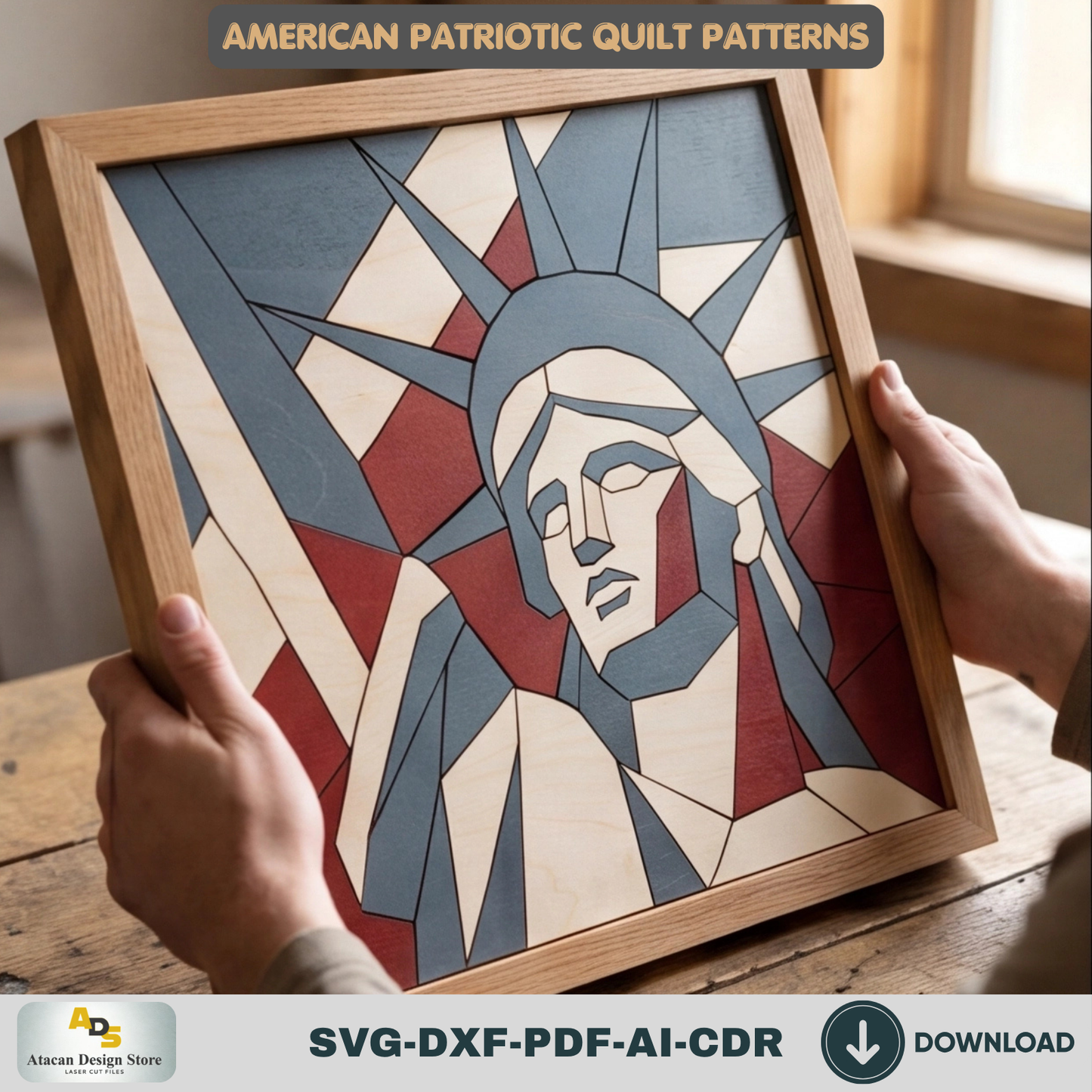 Geometric Statue of Liberty Pattern, Patriotic Wall Decor, July Fourth Wood Sign, Independence Day-Gift