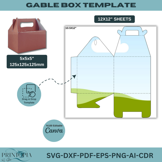 DIY Gable Box Template SVG | Perfect for Events, Favors & Gifts | 12x12” Sheet Compatible, Multi-Format Files 159