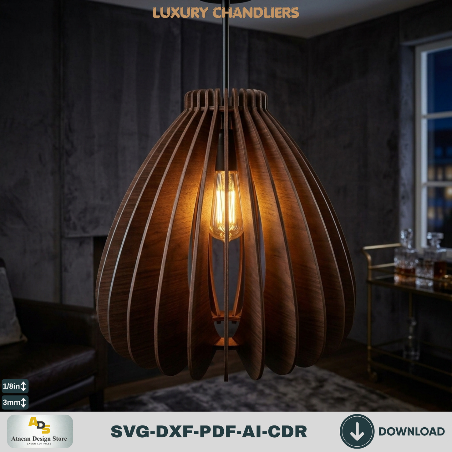 10 Wood Pendant Lamp Laser Cut Files Bundle, DIY Chandelier Shade Templates