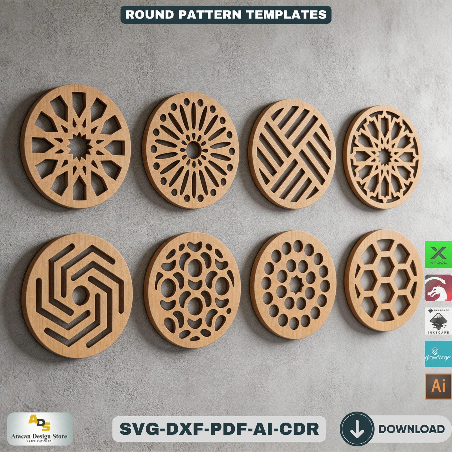 40 Coaster Svg Bundle, Wall Hanging laser cutting file, Laser Cut Vector Files, Coaster Templates 506