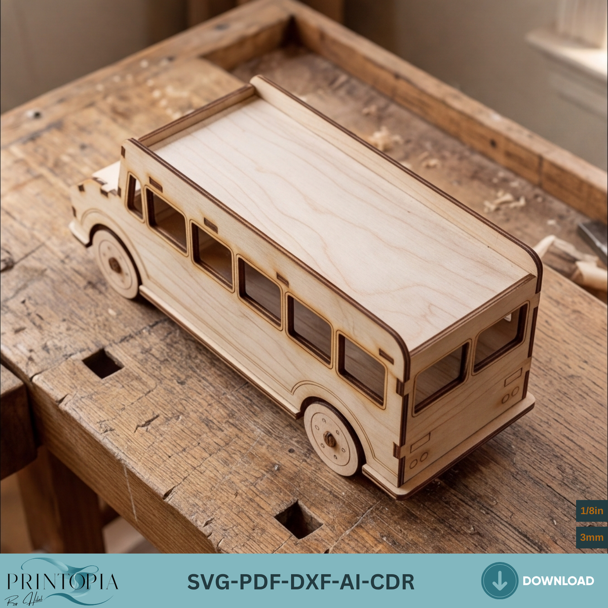 Toy Bus Laser Cut File Wooden School Bus 3D Puzzle SVG DXF Template