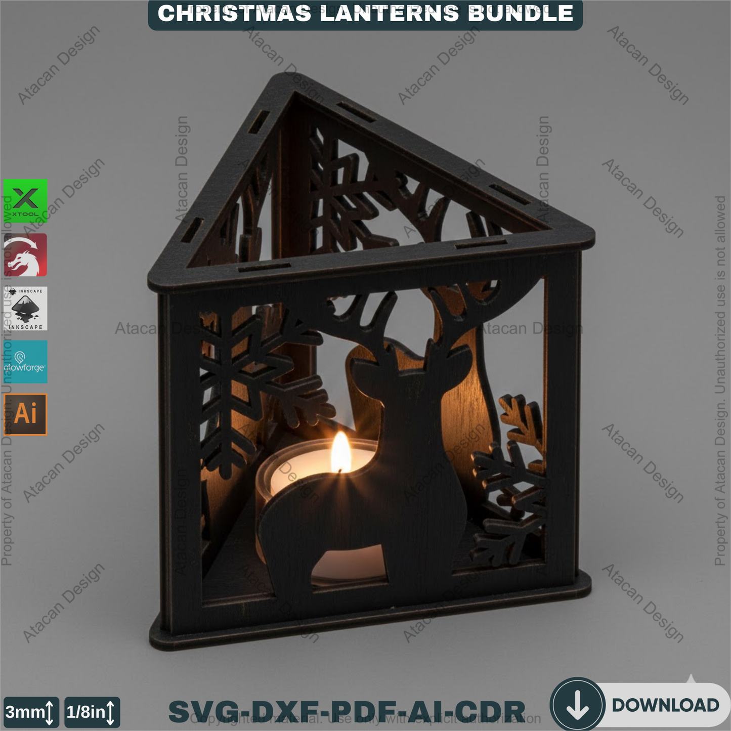 Christmas Lantern Bundle Laser Cut Files, Triangle Tealight Holder, Wooden Xmas Table Decor, Holiday Candle Box 928