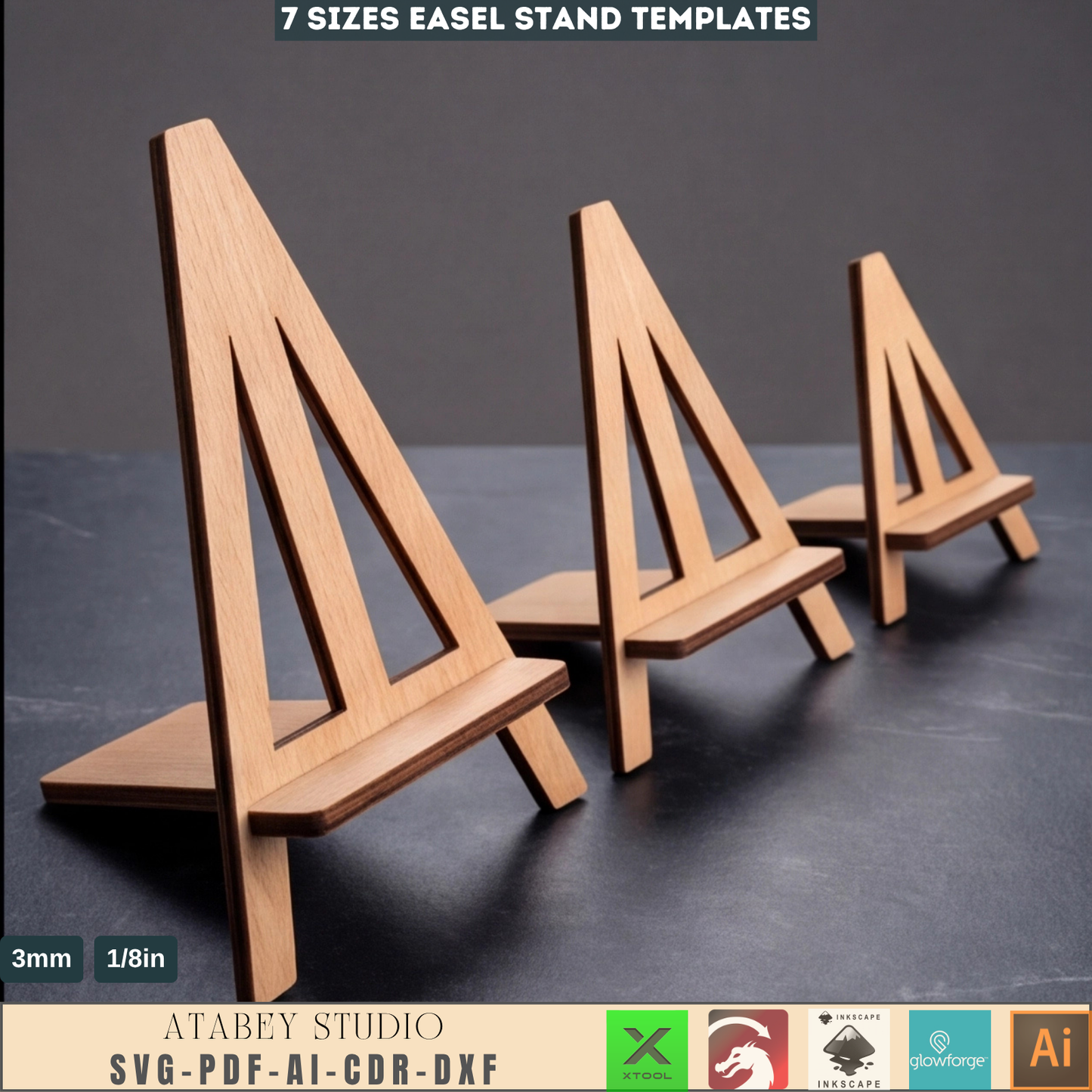 Wooden Tabletop Easel Stand Laser Cut Template 7 Sizes Menu Holder Photo Display Woodcraft