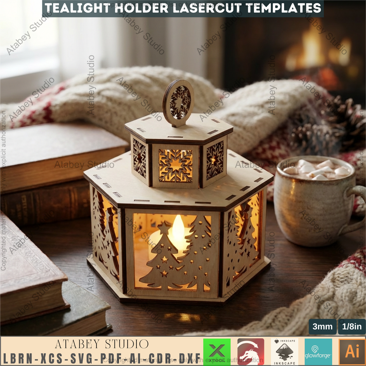 Christmas Tealight Holder Laser Cut Template Bundle | Wooden Lantern Decor | Holiday Table Display 975
