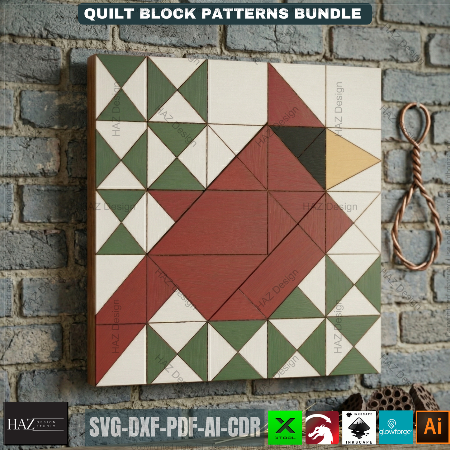 Cardinal, wreath, pumpkin, tree, flower, barn quilts patterns pdf / Svg vector 527