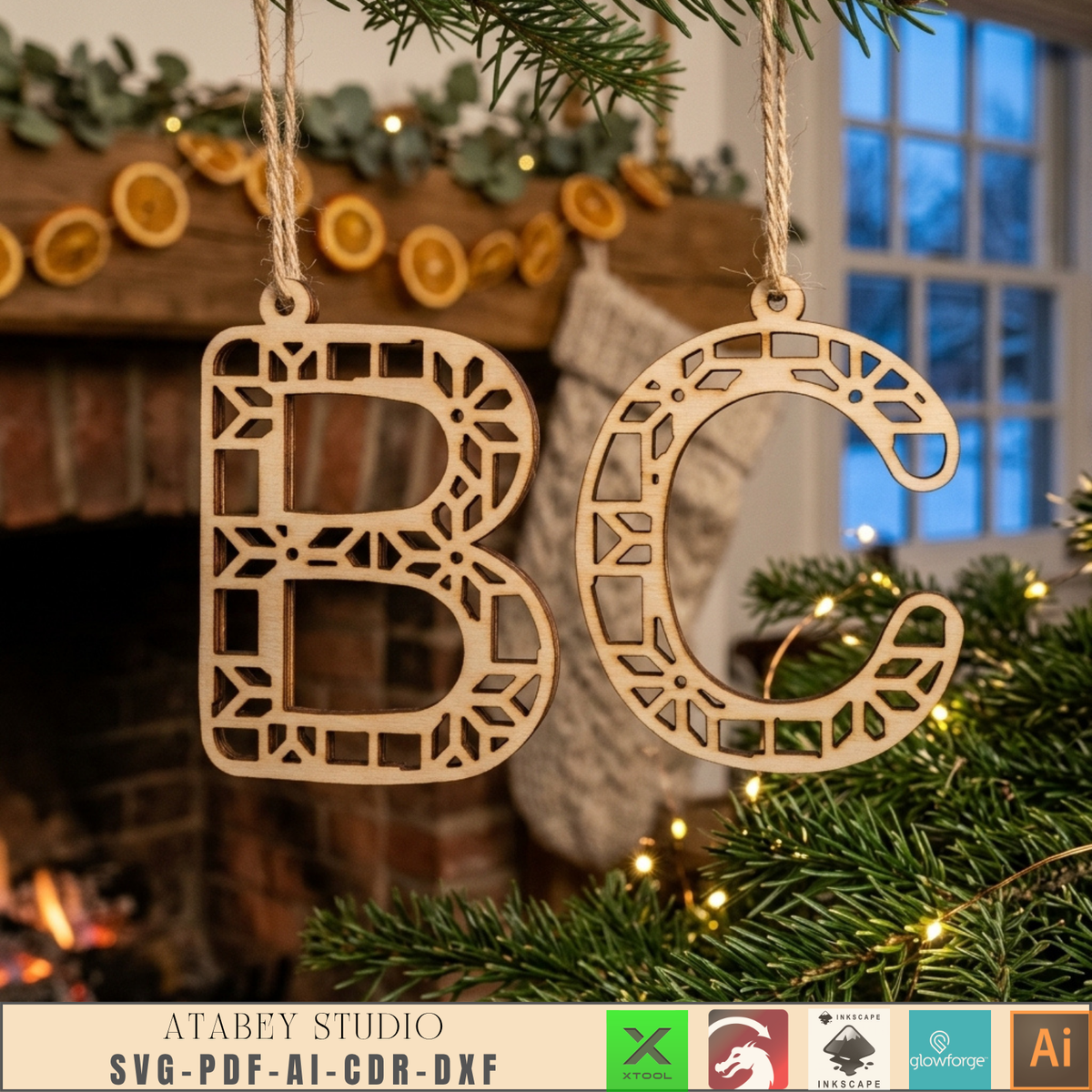 Wooden Alphabet Christmas Ornament Laser Cut File A-Z Letter Decor Laser Cut Templates 1036