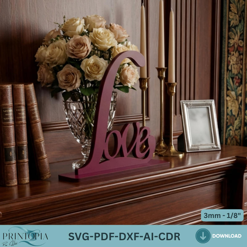 Love Shelf Sitter Standing Sign Laser Cut File, Valentine's Day Decor, Romantic Wedding Gift 324