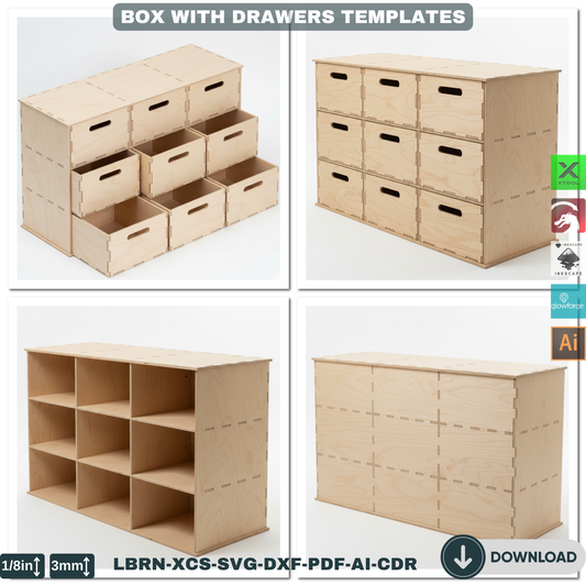 Customizable Laser Cut Drawer Box Template, Modular Wooden Organizer SVG Files for Glowforge & Xtool 905