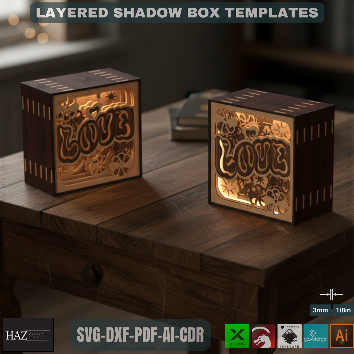 Wooden Night Lamp - Multilayer Shadowbox Laser Cut Lampshade, Table Lamp, Digital Downloads ADS371