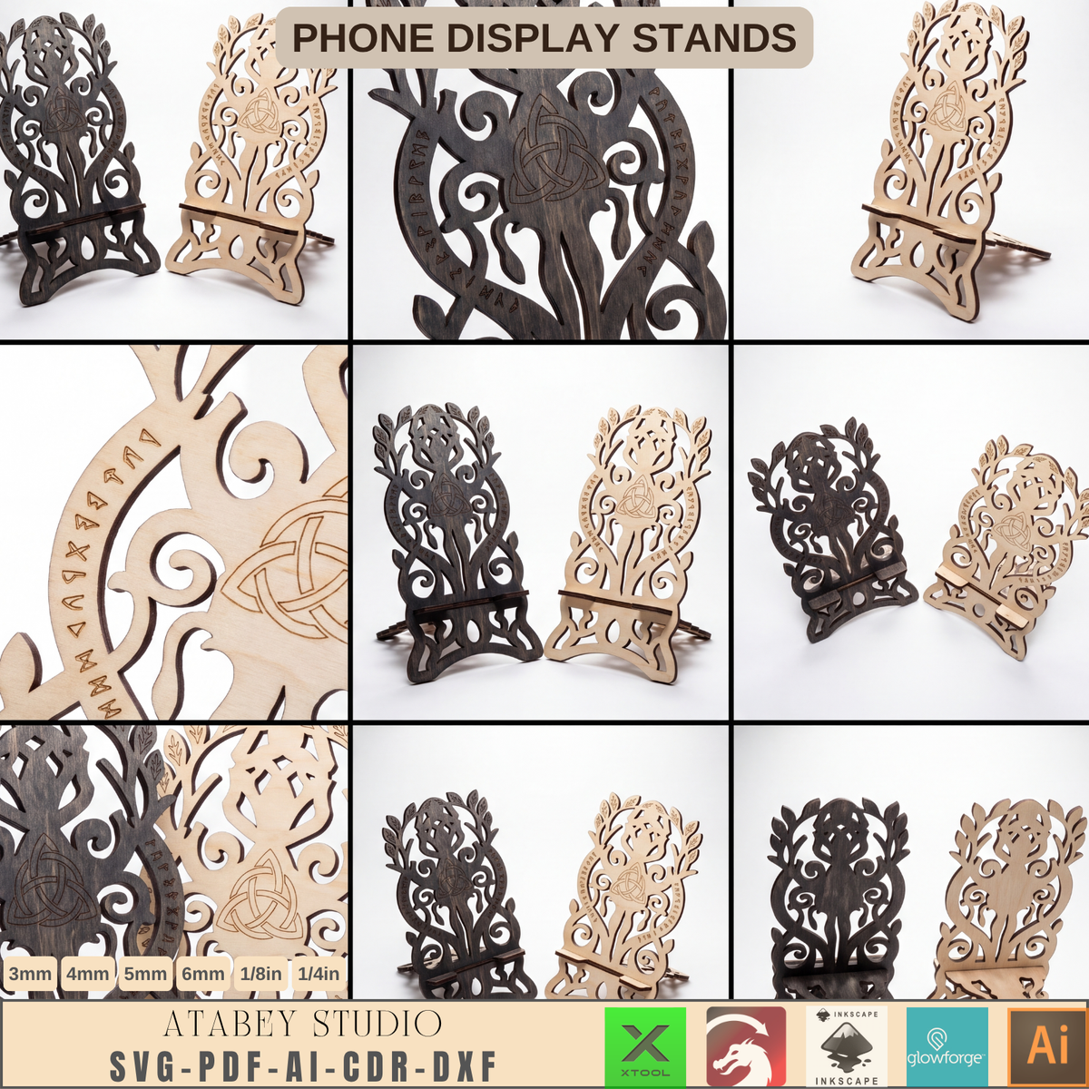Celtic Tree of Life Phone Stand SVG Laser Cut Viking Wood Display Holder 1022