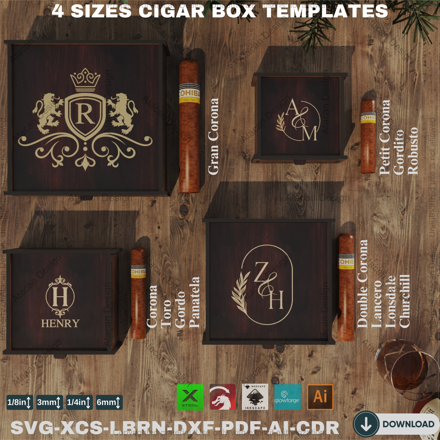 Wooden Laser Cut Cigar Case Groomsmen Cigar Box Best Man, Father's Day Gift, Laser Cut,Personalized Wooden Cigar Box,Cigar Gift Set 838