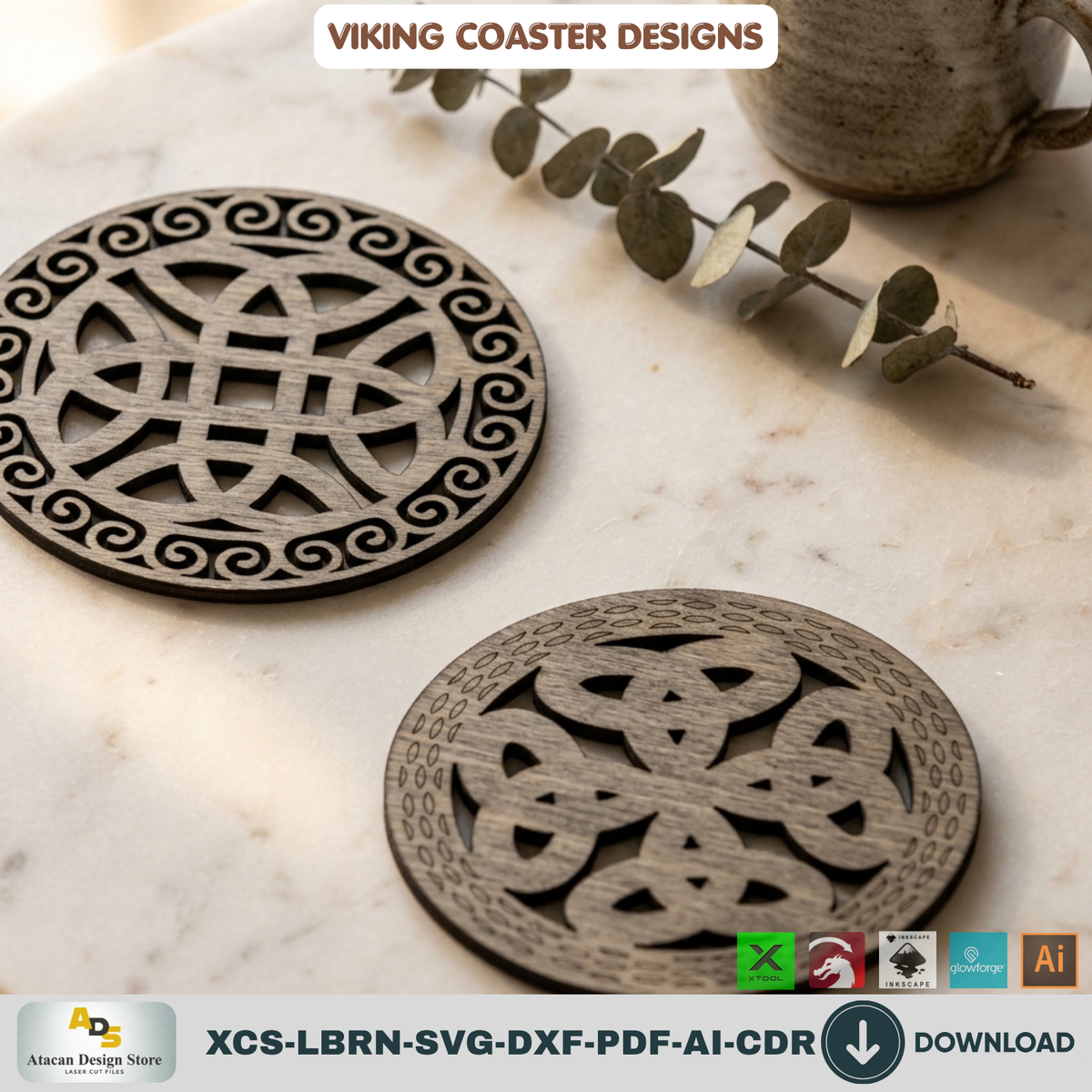 Viking Celtic Knot Coaster Laser Cut Template Set of 6 Designs