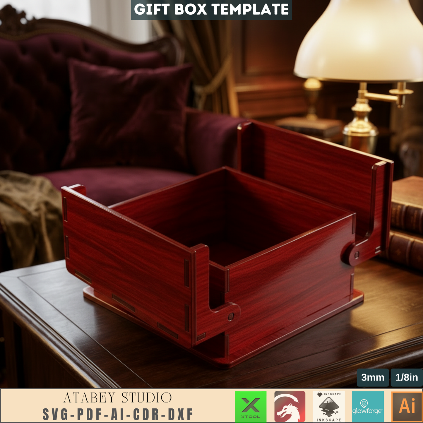 Laser Cut Wooden Gift Box Template with Sliding Lid | Luxury Plywood Jewelry Box Design for Laser Cutting Projects 985