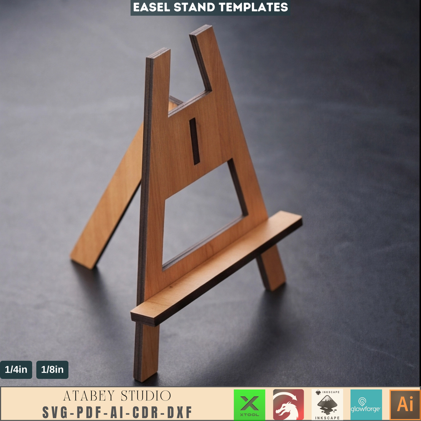 Laser cut EASEL stand SVG / Easy to use Glowforge files and laser cut files / 364