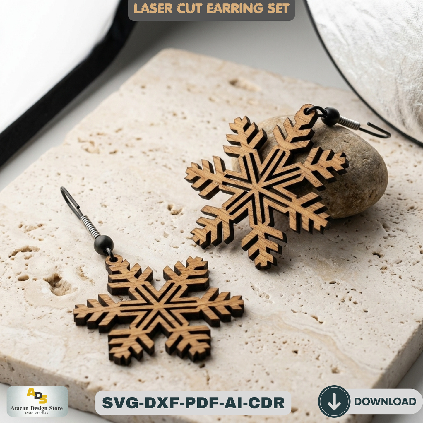 9 Snowflake Earring Designs, Winter Christmas Jewelry Template, Holiday Craft Project 209