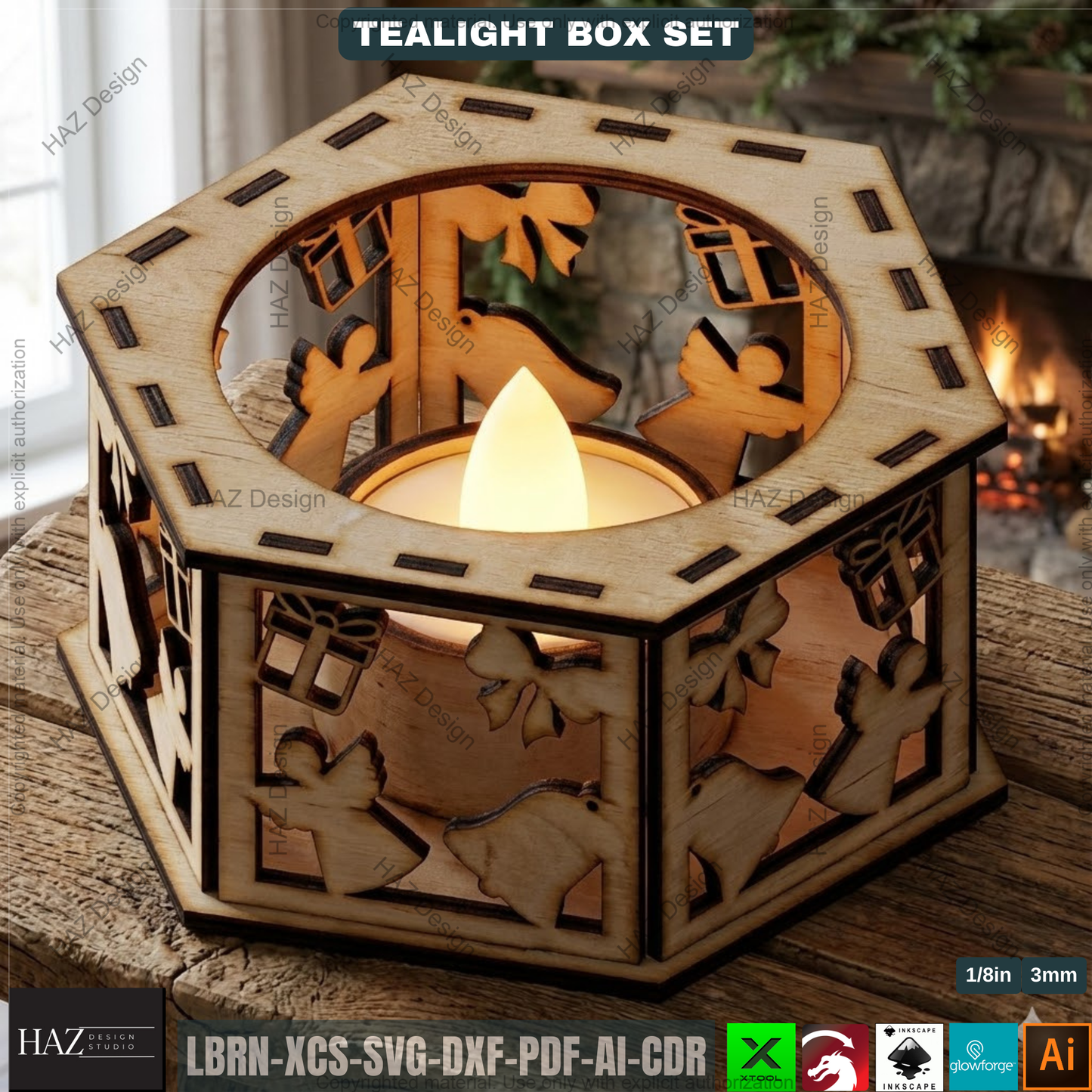Christmas Tealight Box Bundle, Laser Cut Lantern Templates, DIY Holiday Candle Holders 505