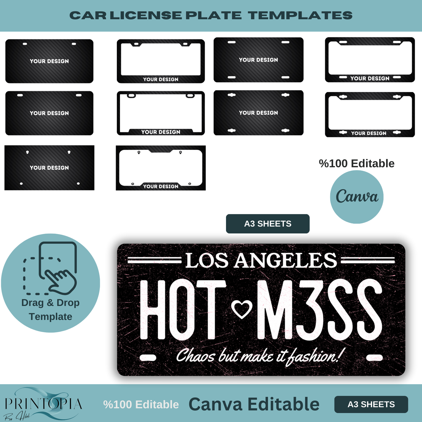 Editable Car License Plate Templates | Create Your Own Design | Perfect for Gifts & Personalization | Canva A3 Sheets 121