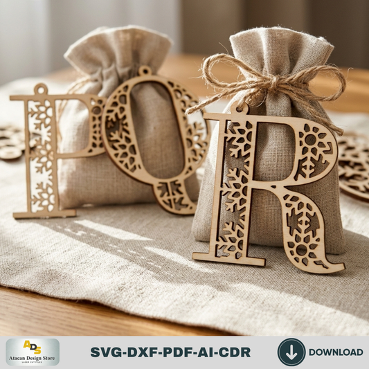 Laser Cut Monogram Christmas Ornaments, A-Z Initial Gift Tags, Wooden Alphabet Tree Decor Plans