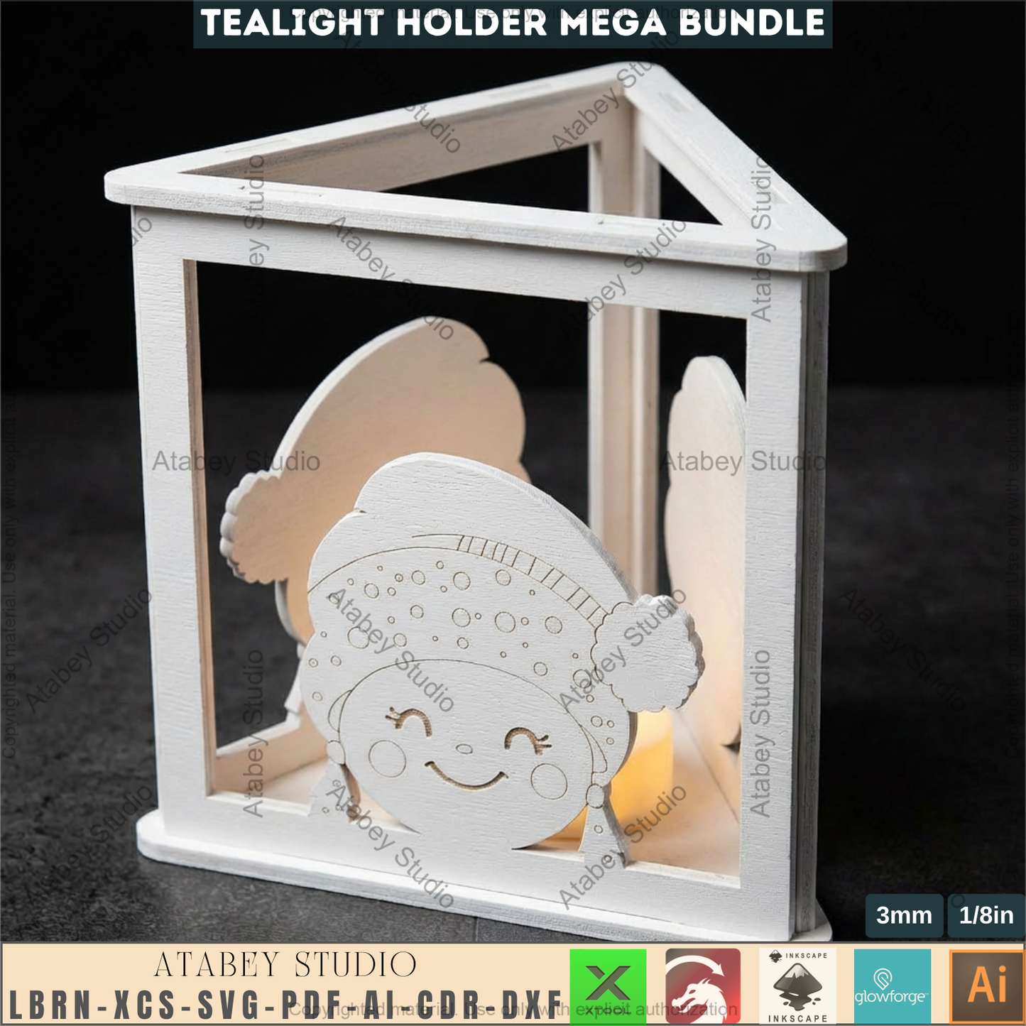 Christmas Tealight Holder Bundle Laser Cut Files, Cute Santa Reindeer Gnome Lanterns, Triangle Candle Box 982