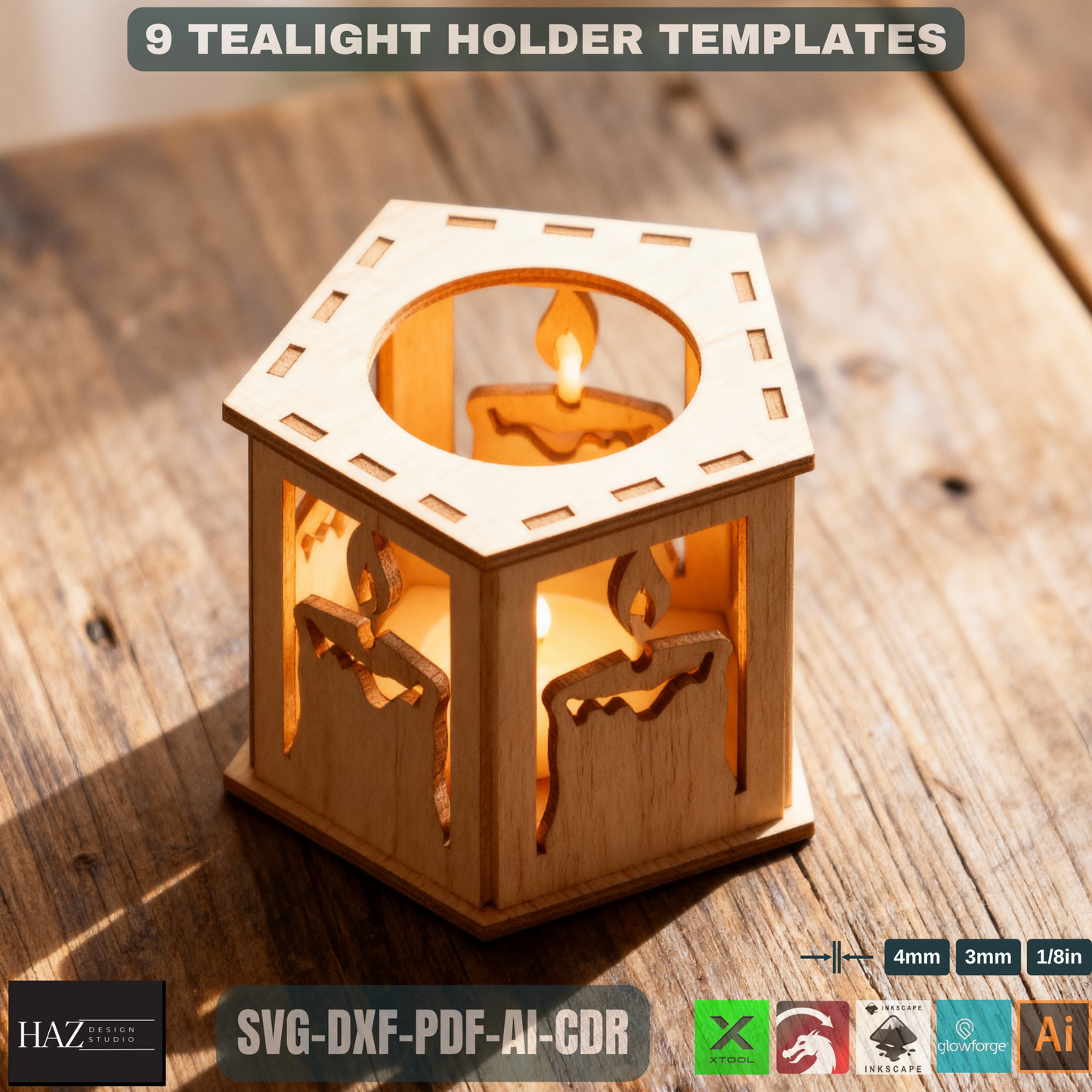 DIY Laser Cut Tealight Holders SVG Files | Christmas Candle Box Template | Wood Lanterns | Festive Home Decor Gifts for Xtool Glowforge 481