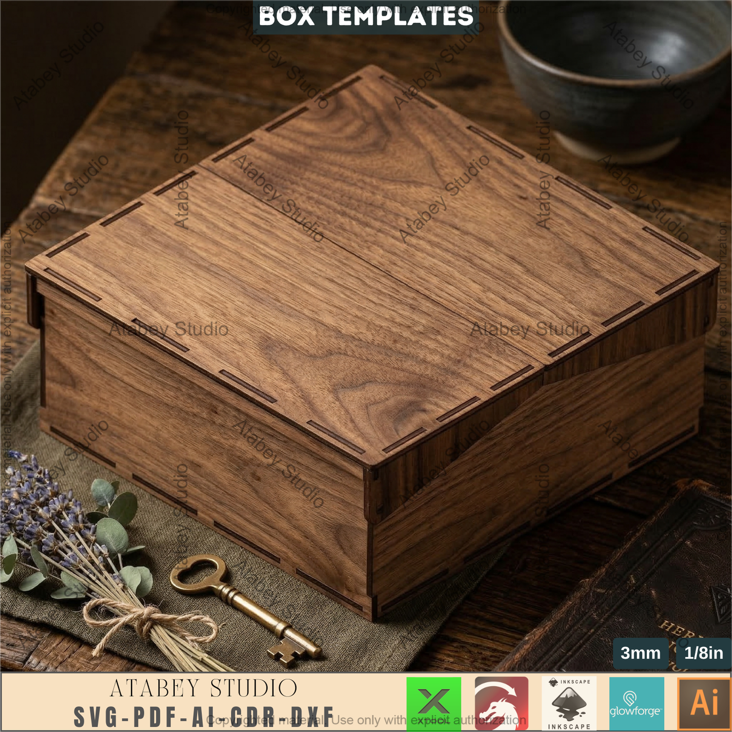 Wooden Storage Box Laser Cut Templates, Hinged Lid Keepsake Pattern 994
