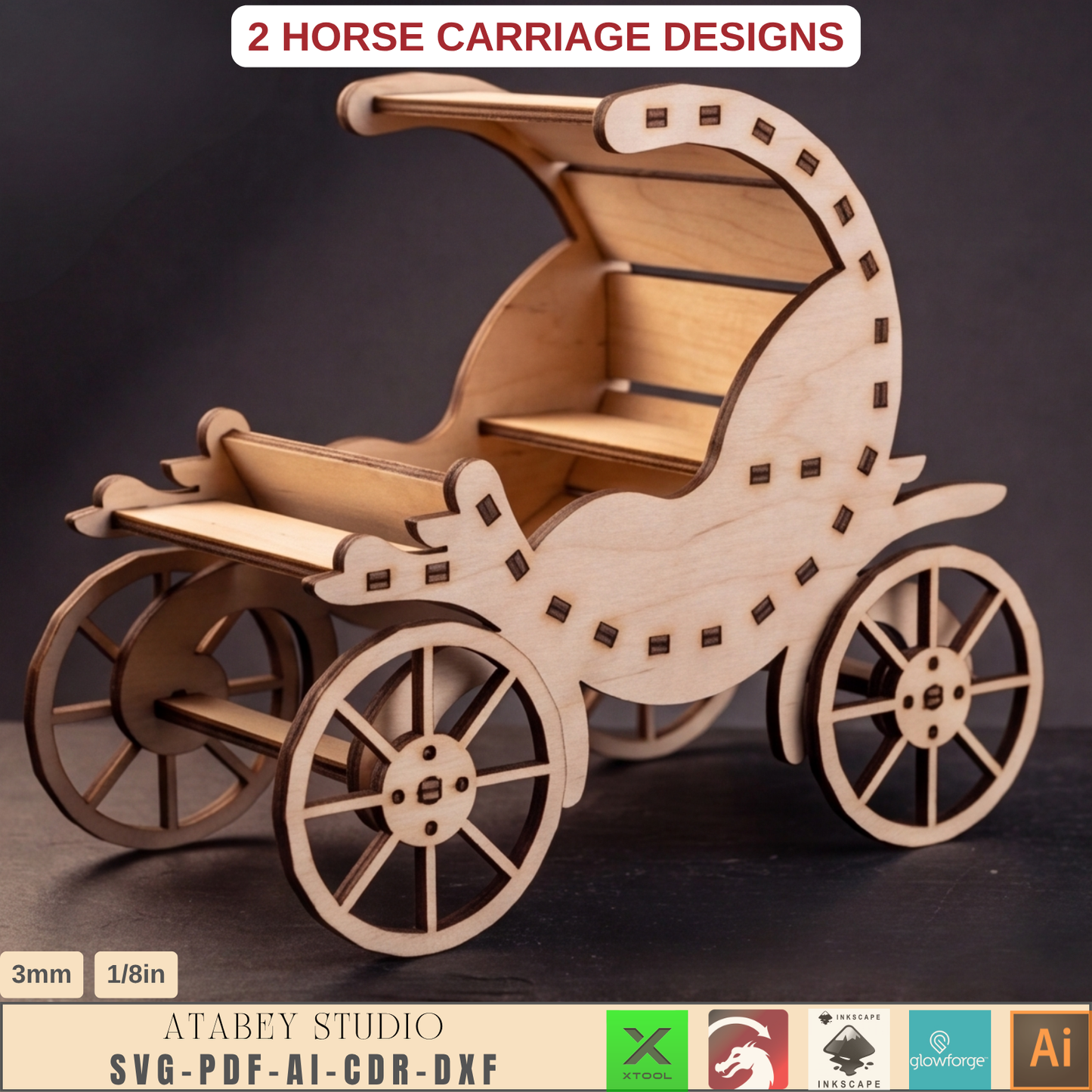 Wooden Horse Carriage Laser Cut Template, 2 Designs, SVG DXF AI PDF CDR Files