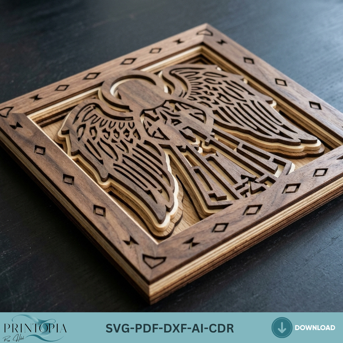 Multilayer Guardian Angel Wings Laser Cut Template, 3D Christian Church Decor, Wooden Wall Plaque
