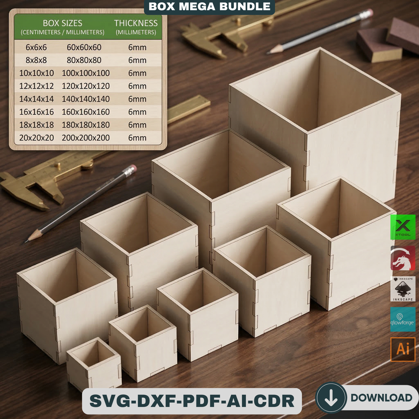 72 Piece Mega Box Bundle Laser Cut Wooden Box Templates Nesting Storage Organizer 503