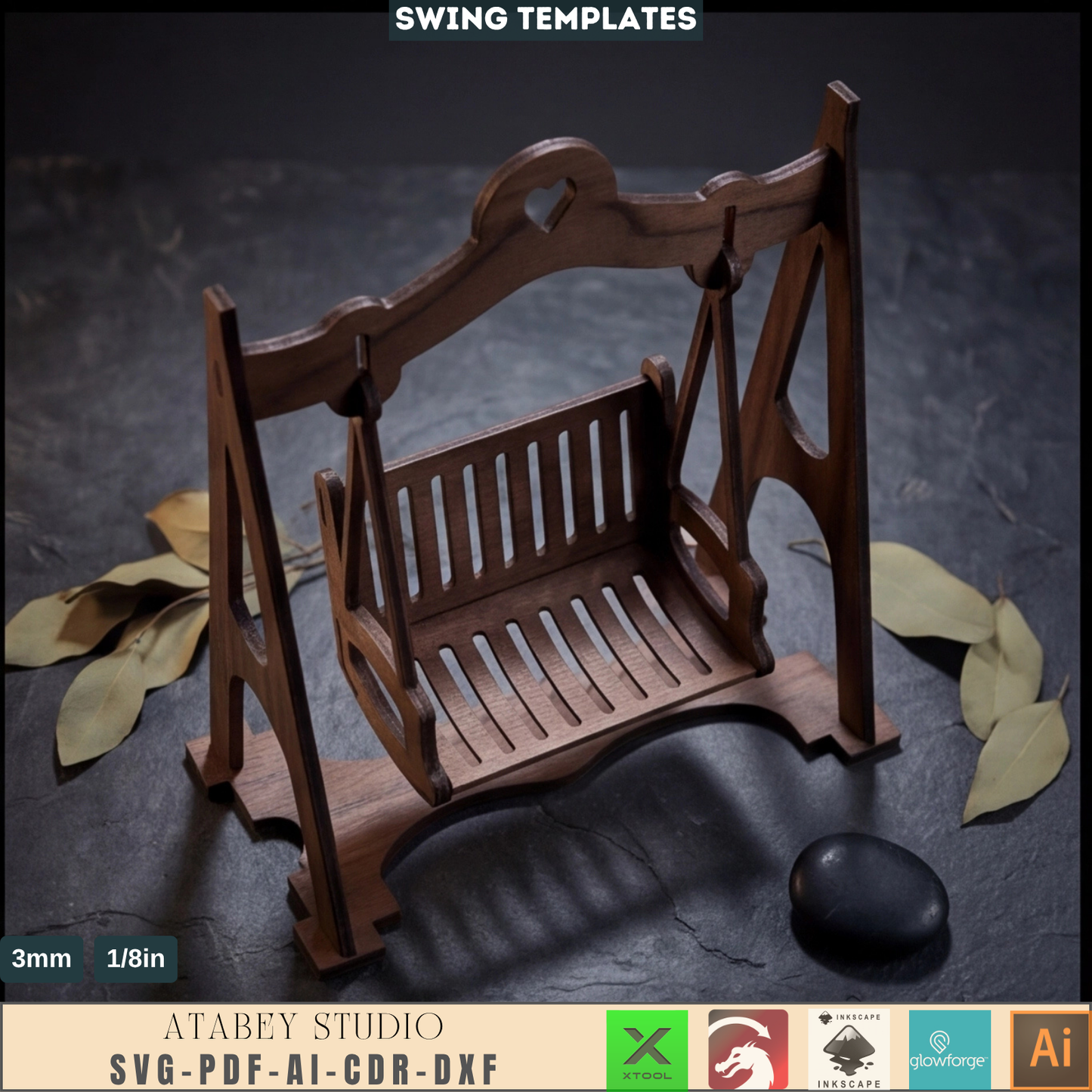 Laser Cut Mini Wooden Swing Template, Dollhouse Furniture Plan, Plywood Toy Cutting Pattern