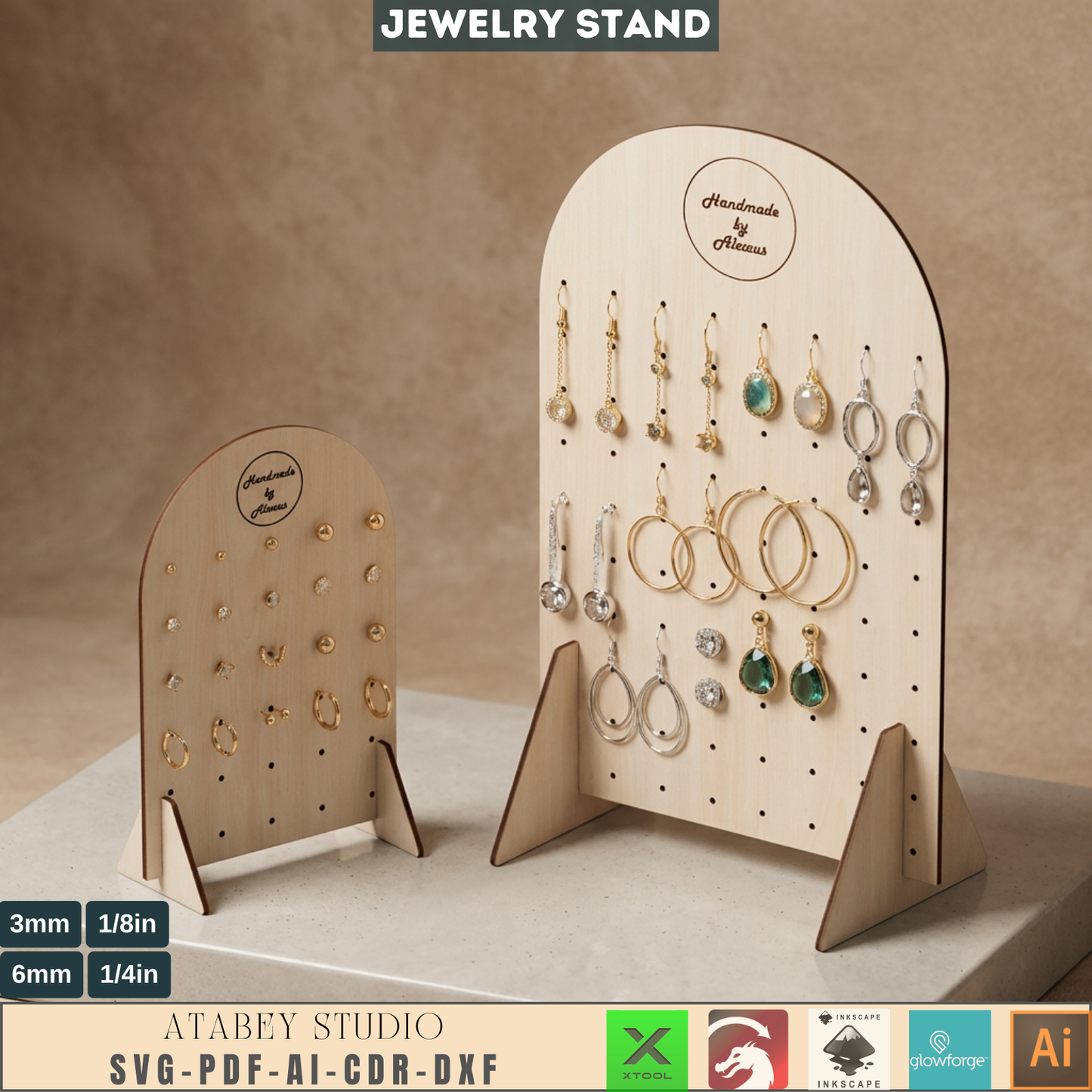 Wooden Earring Display Stand, Arch Jewelry Holder Template, Custom Stud Earring Organizer Rack for Craft Shows 680
