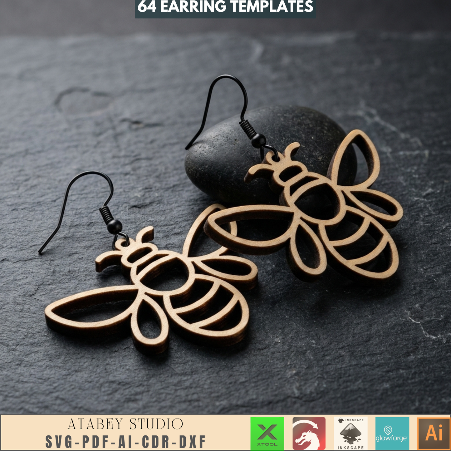 64 Earring Bundle Jewelry Making Templates DIY Wood Earrings Geometric Nature Shapes Floral Pattern