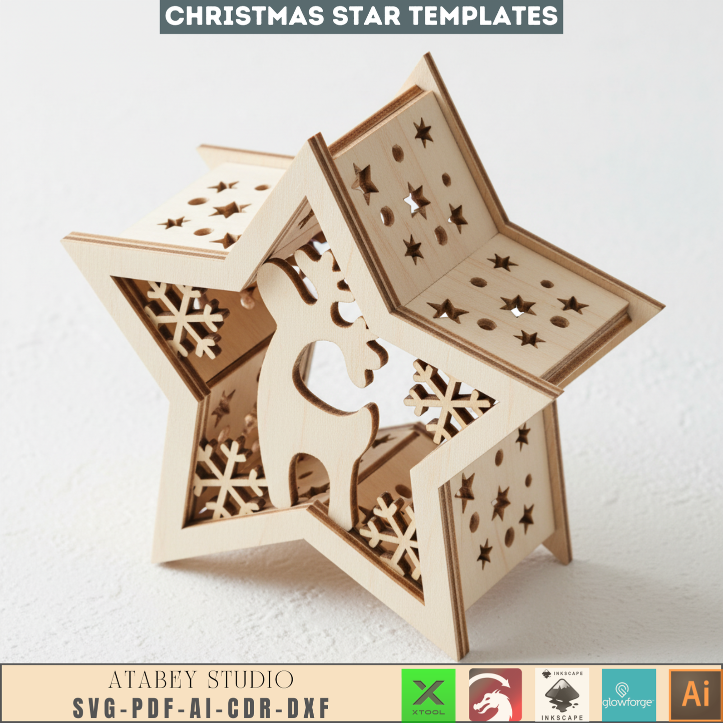 Christmas Star Lanterns Template - Winter Glow Candle Holder Design 956