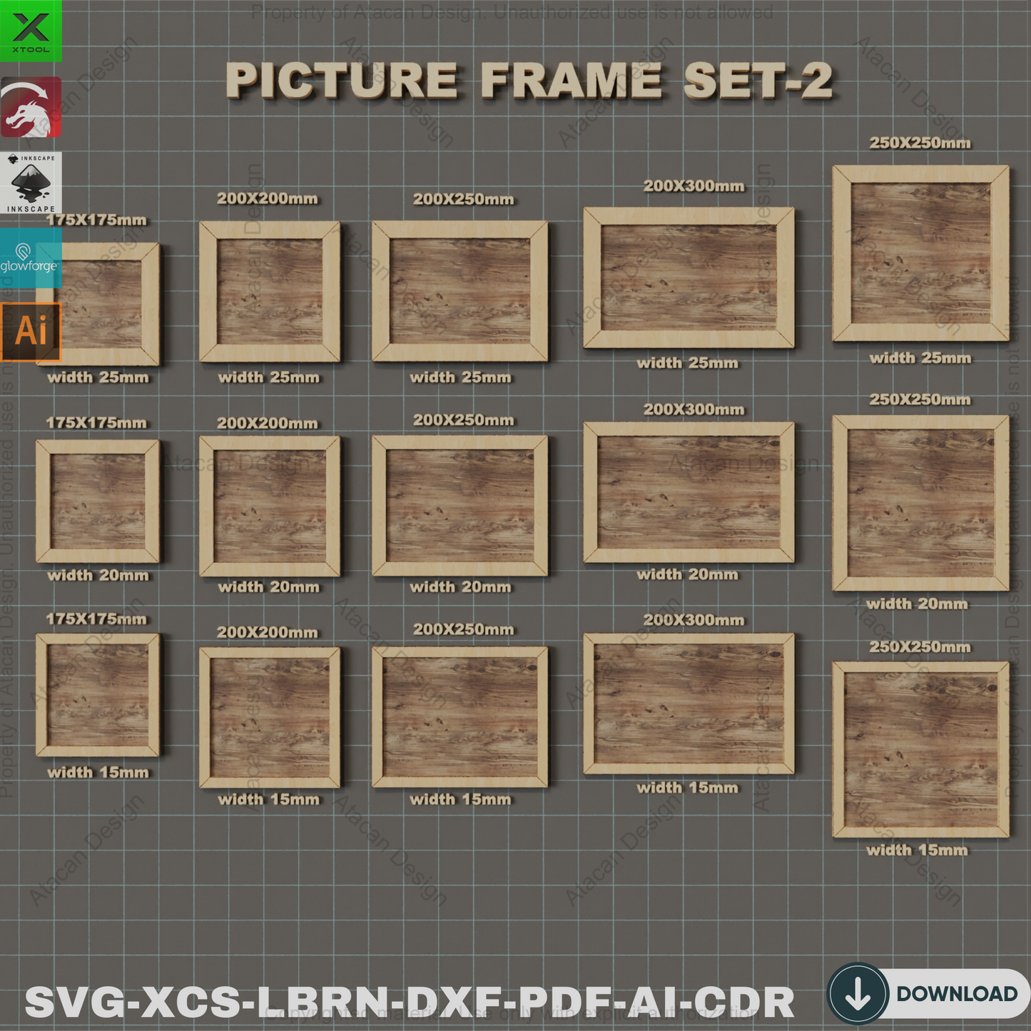 Laser Cut Photo Frame Set Various Sizes Wood Frame Templates Decorative Frame Bundle,Laser Cut 3 Widths Digital Cut Files 831