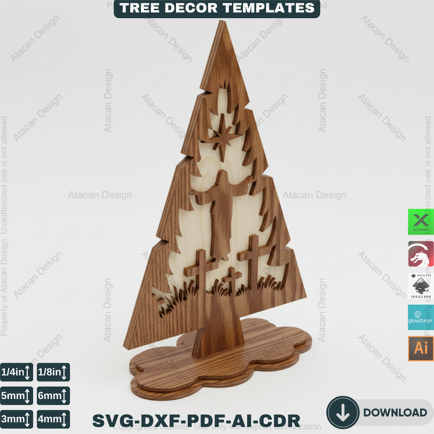 3D Standing Christmas Tree Decor Bundle | Laser Cut Wooden Tree Ornaments | Holiday Table Decoration | Xtool Craft Template 909
