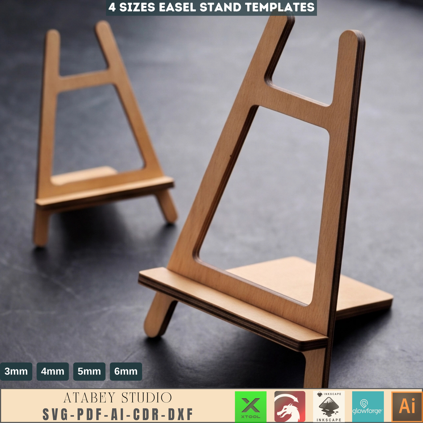 asel Stand Template 4 Sizes Tabletop Menu Holder Wood Display Stand Plywood Plate Holder