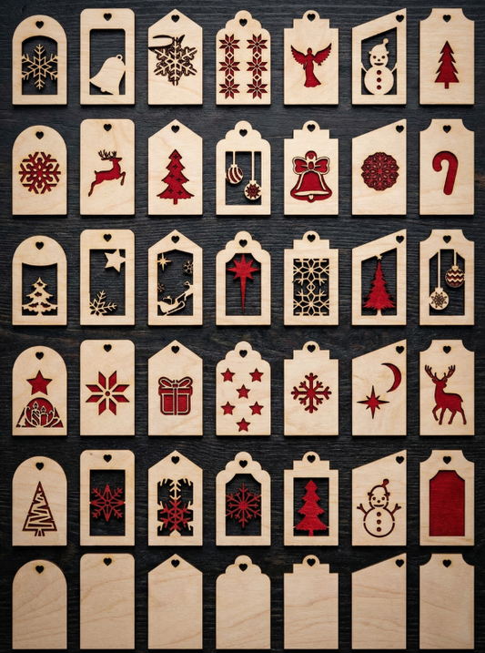 Christmas Wooden Gift Tag Bundle for Laser Cutting, Holiday Gift Tag Designs for Cricut Glowforge XTool