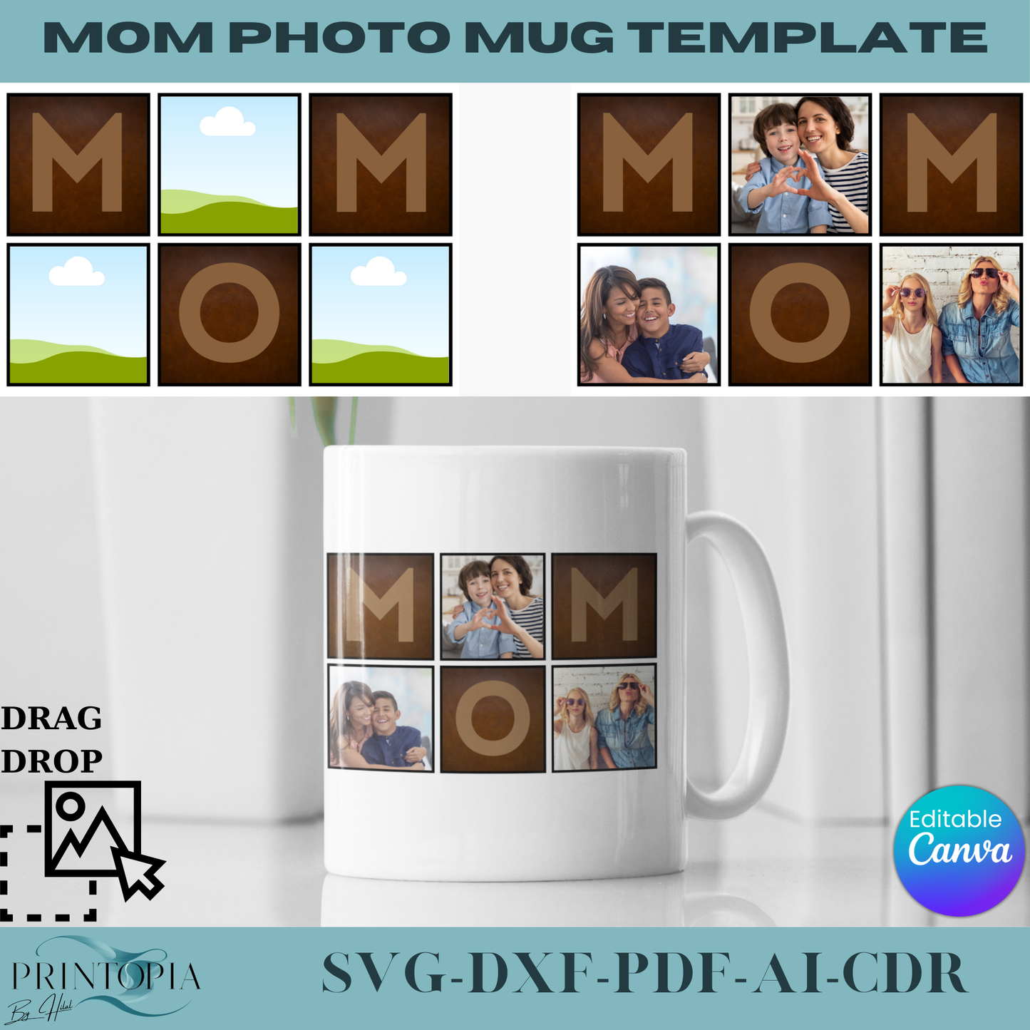 Personalized MOM Photo Mug Template – Drag & Drop Editable Design for Mother's Day 339