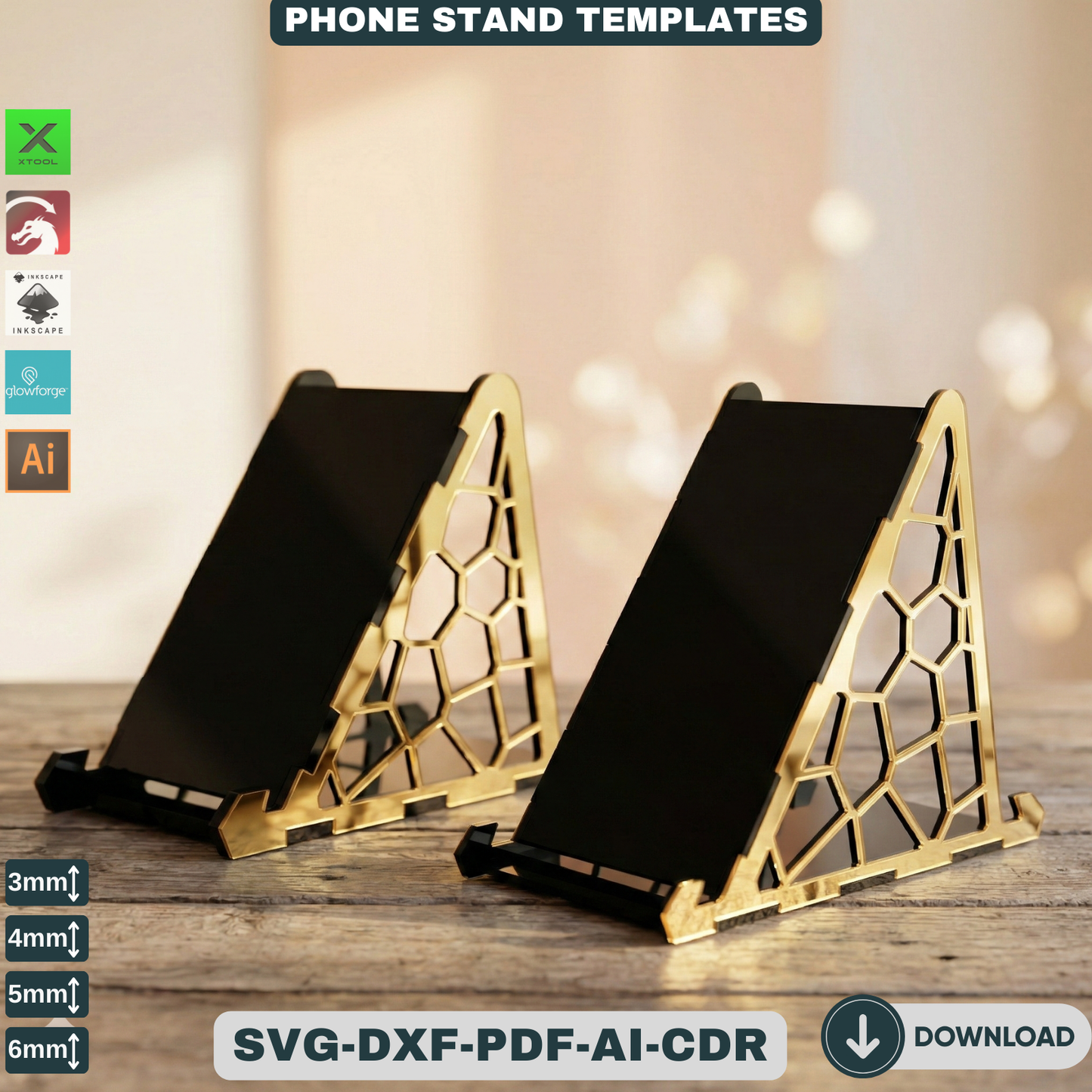 Phone Stand Laser Cut Files /Instant Download / laser cut template / laser cut pattern ADS112