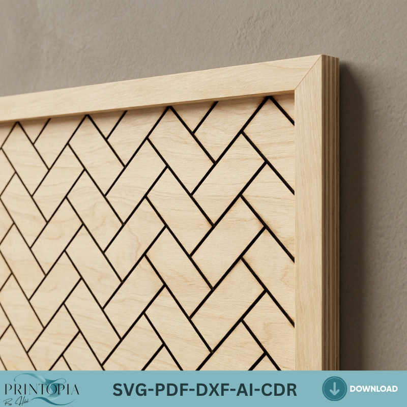 Geometric Wood Wall Art Laser Cut Files Herringbone Honeycomb Tile Patterns Frame Bundle