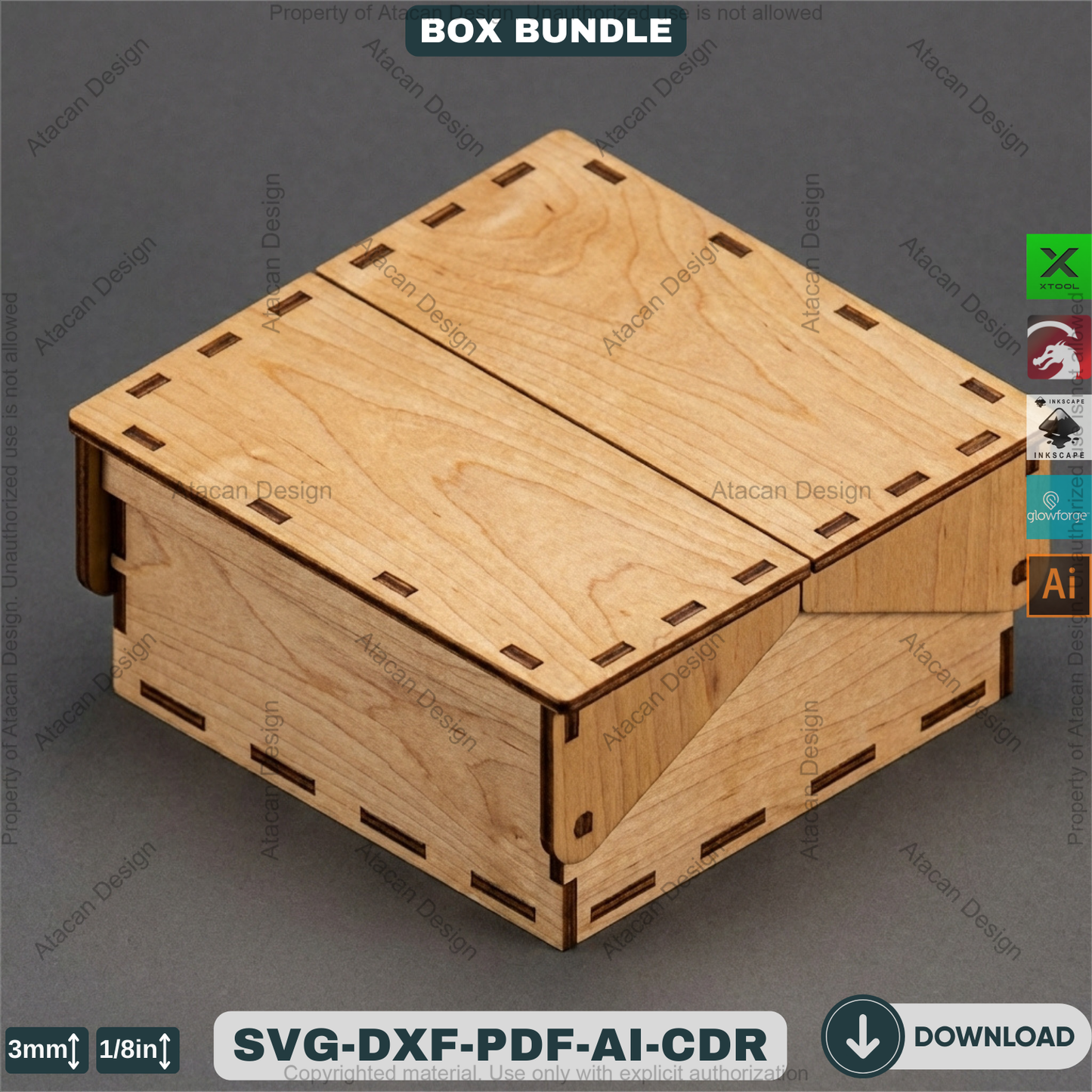 Laser Cut Wooden Storage Box Bundle Pattern Hinged Lid Keepsake Organizer Template 941