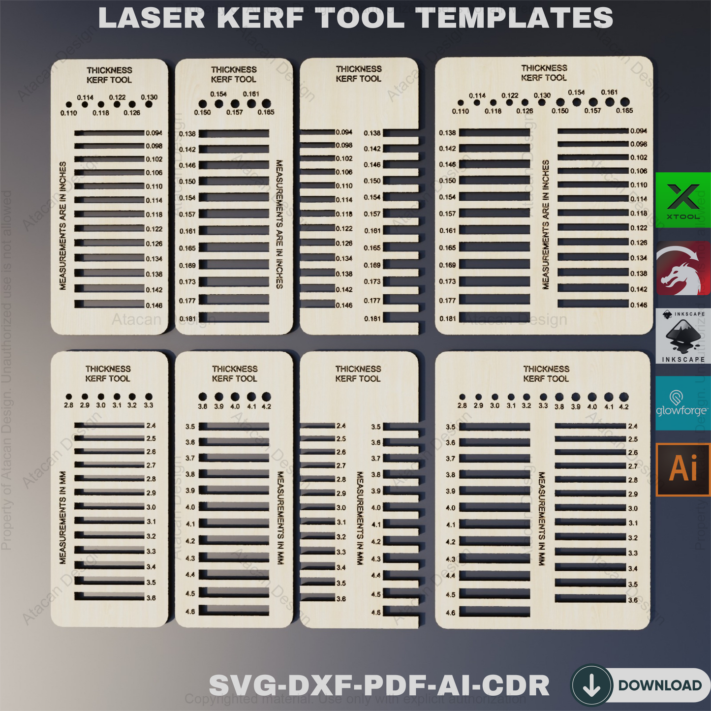 Material Thickness Kerf Tool  Precision Testing Guide for Laser Cutting Projects,Metric  Imperial Thickness Gauge, Kerf Measuring Tool 822