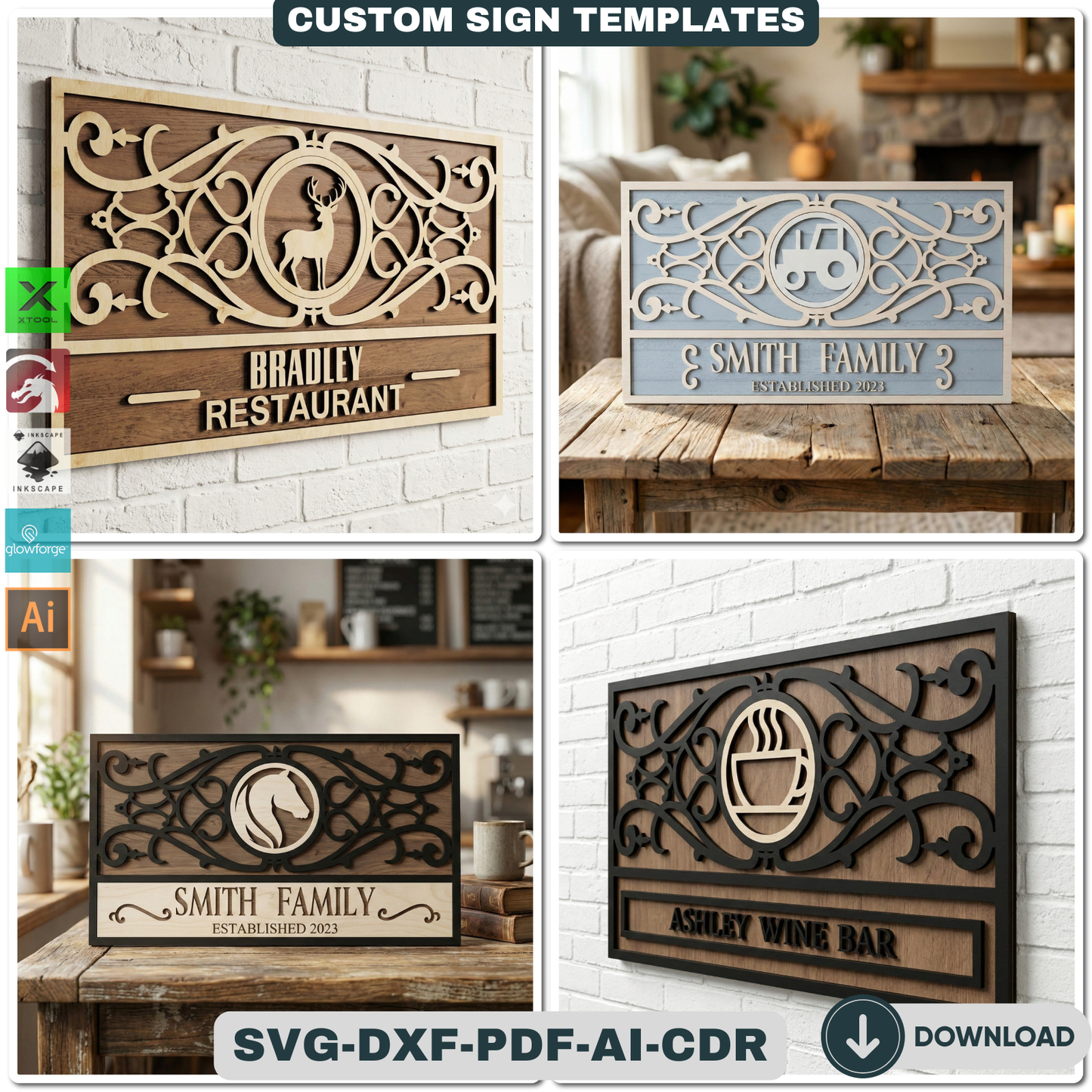 Customizable Frame Sign Board Templates for Laser Cutting | Personalize Cafe Restaurant & Home Decor Wall Art | Glowforge Xtool Ready 931