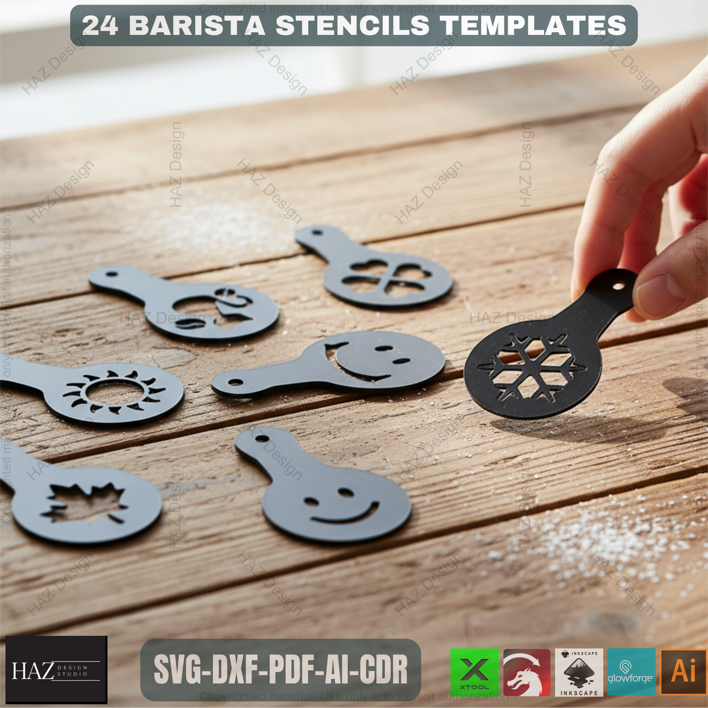 24 Coffee Stencil Set, Barista Latte Art Templates, DIY Kitchen Decor Stencils, Reusable Coffee Decorating Tools 478