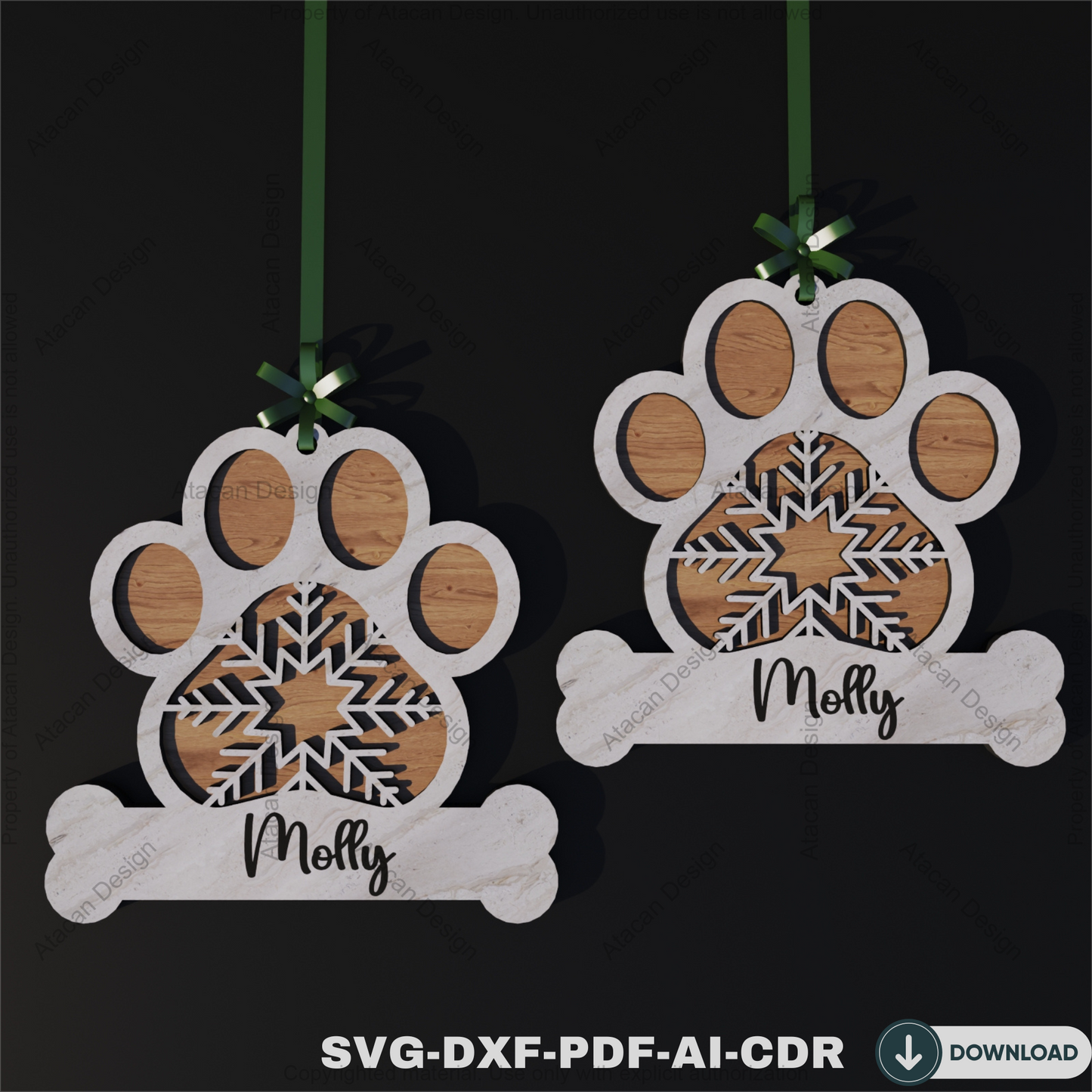 Custom Wooden Dog Paw Ornament - Perfect Personalized Holiday Decoration for Pets,Custom Dog Paw Ornament 806