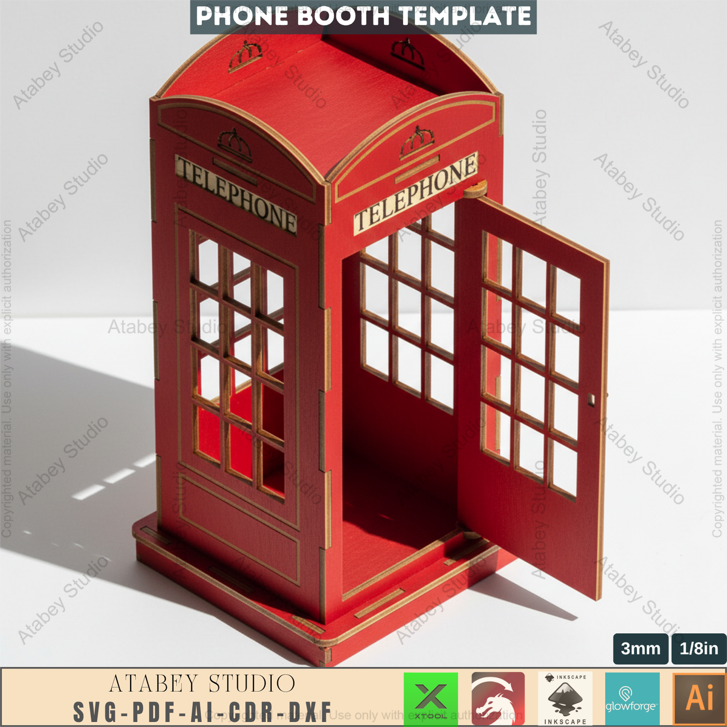 Classic British Phone Booth - Laser Cut Files, DIY Wooden Model Kit, Iconic London Telephone Box Plans 088