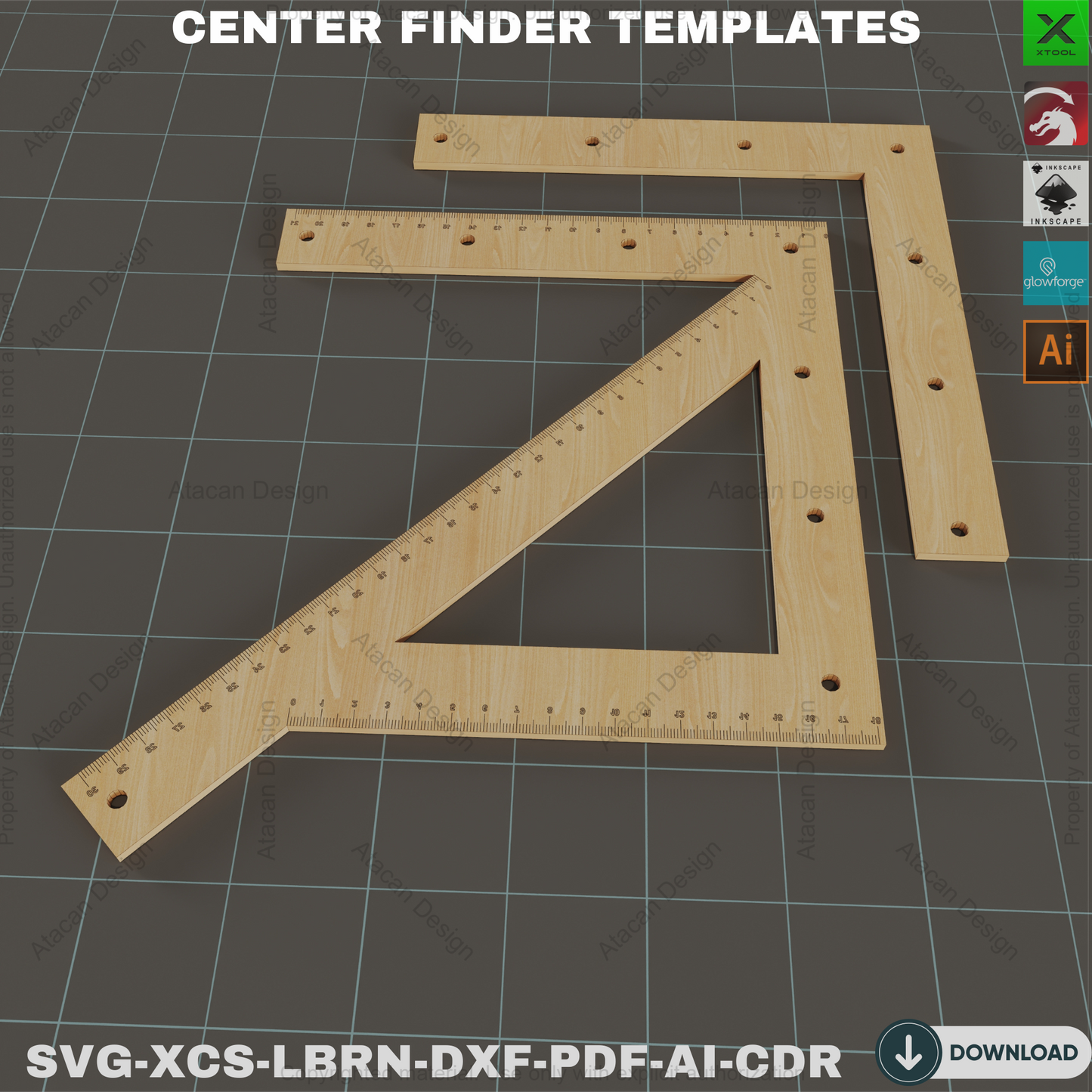 Laser Cut Center Finder Jig - Wood Template Files,Cross Ruler Tool - Laser Cut Centering Templates,Woodworking Center Jig 837