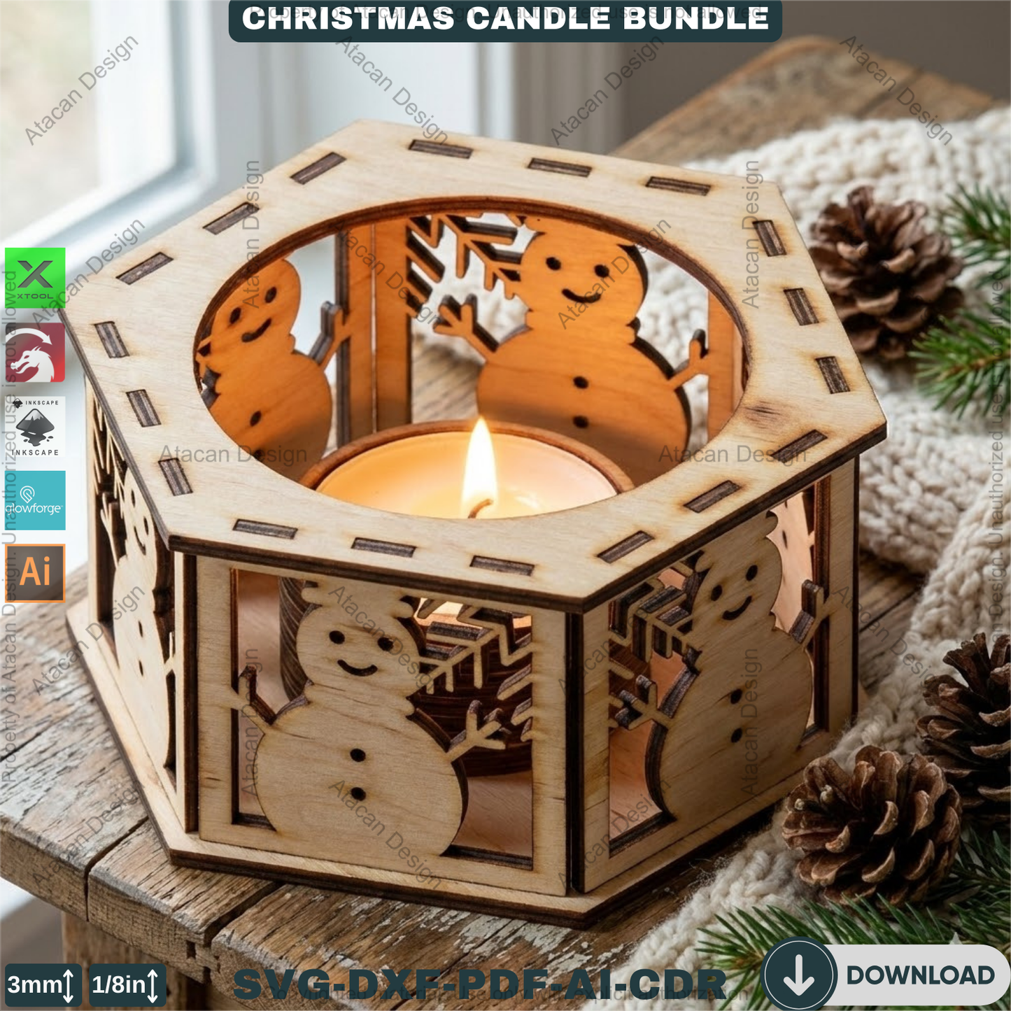 Christmas Tealight Box Bundle - Laser Cut Lantern Templates, Glowforge Xtool SVG Files 924