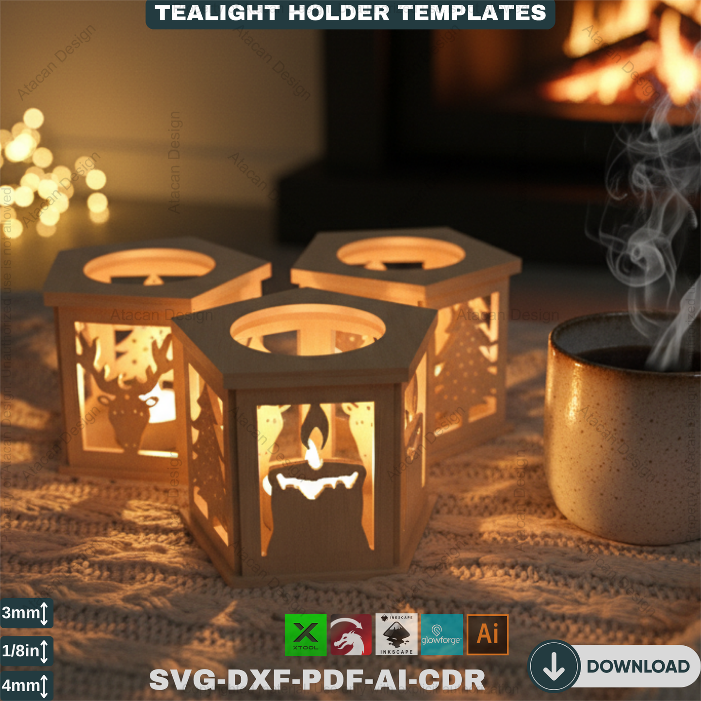 Candle Holders - Floor Tealight Lanterns - Christmas Light Laser Cut -New Year Light Design 352